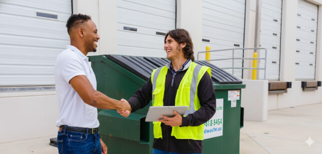 Total Waste driver shaking hands with a customer
