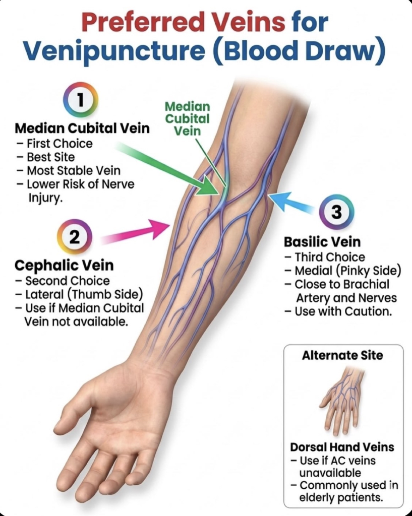 Preferred Veins for Venipuncture (Blood Draw)