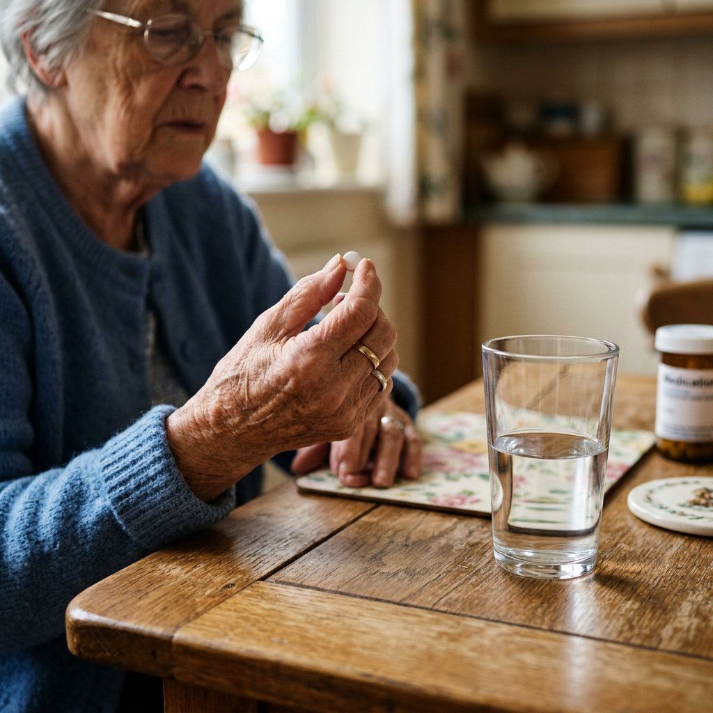 Elderly woman taking a pill