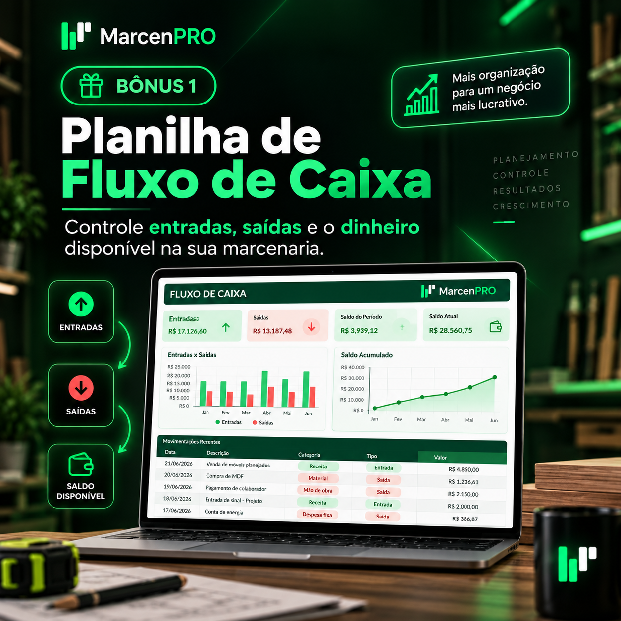 Capa do Bônus 1 — Planilha de Fluxo de Caixa