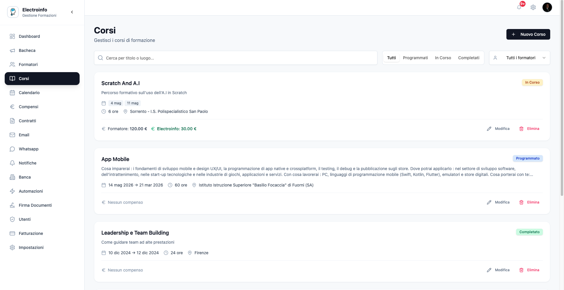 App Gestione Formazioni template preview