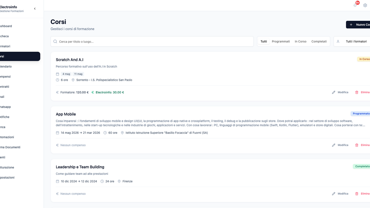 App Gestione Formazioni template preview
