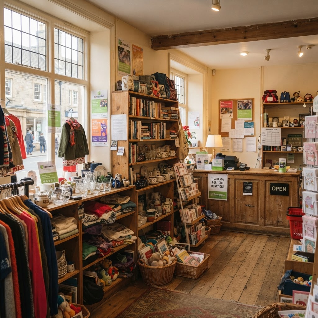 Inside a welcoming charity shop