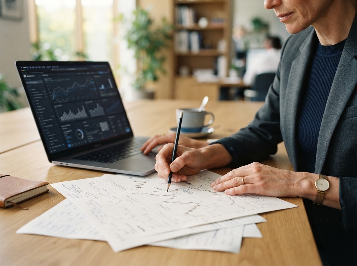 Hands reviewing business signals at a desk