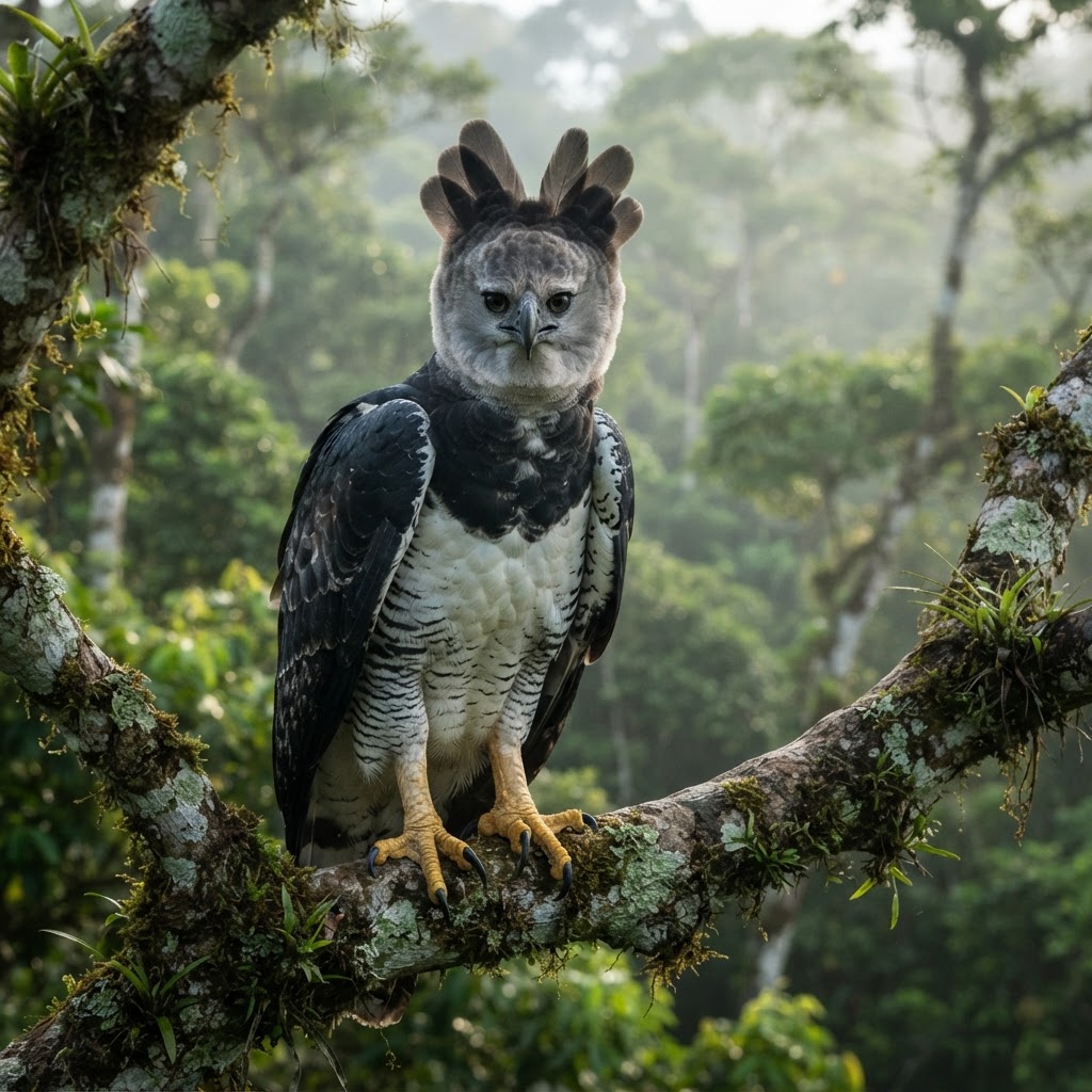Harpy eagle in rainforest canopy