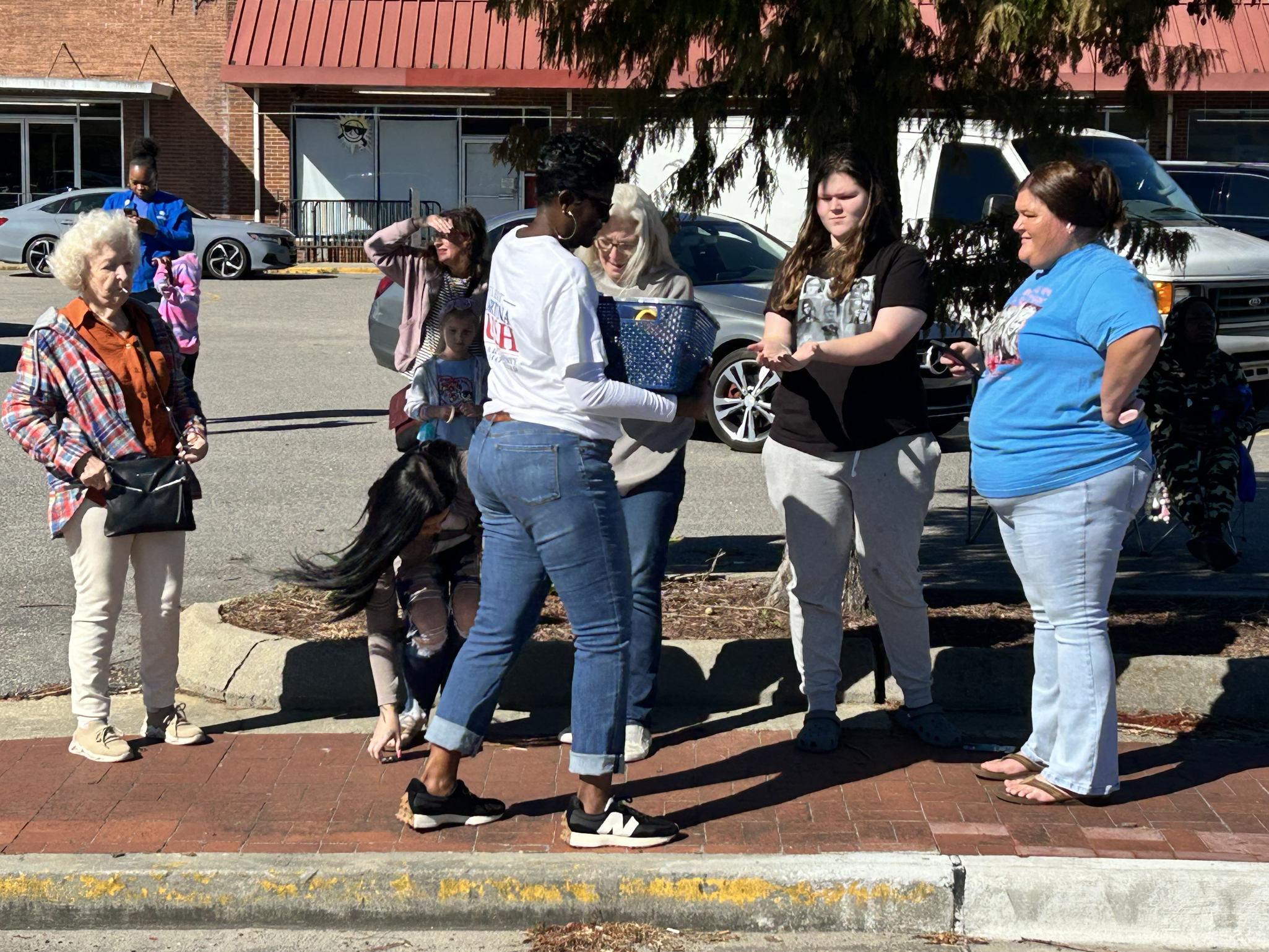Campaign volunteers sharing candy and conversation