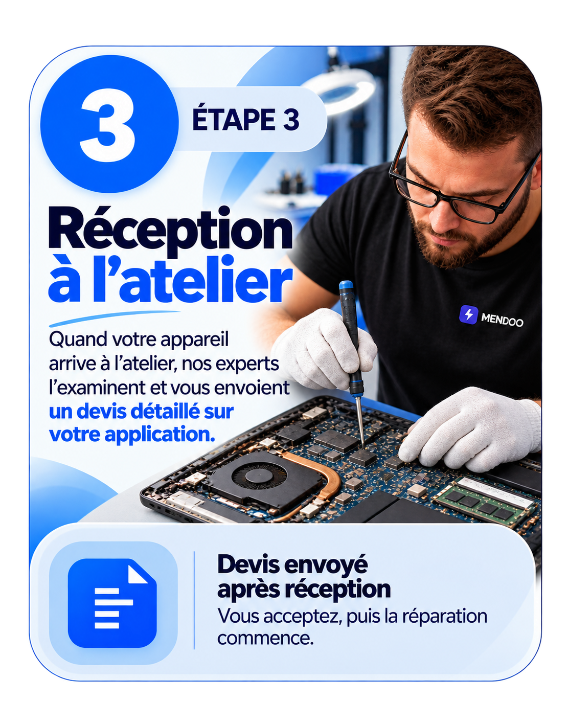 Étape 3 — Réception à l'atelier