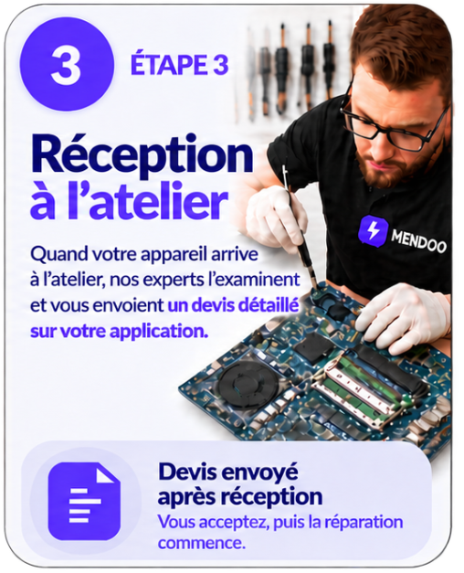 Étape 3 — Réception à l'atelier