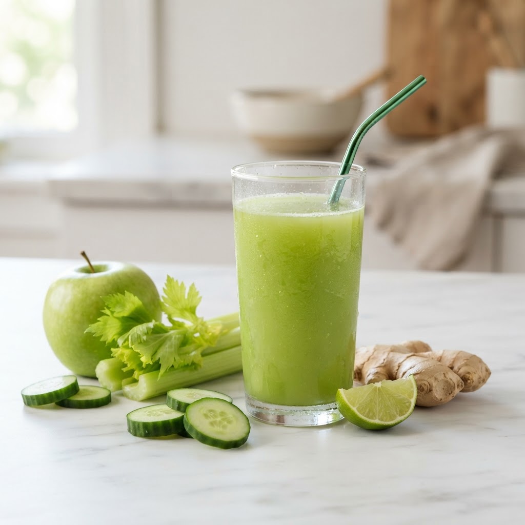 anti-bloat green juice with celery and cucumber — How Processed Food Rewires Your Hunger Signals After 40