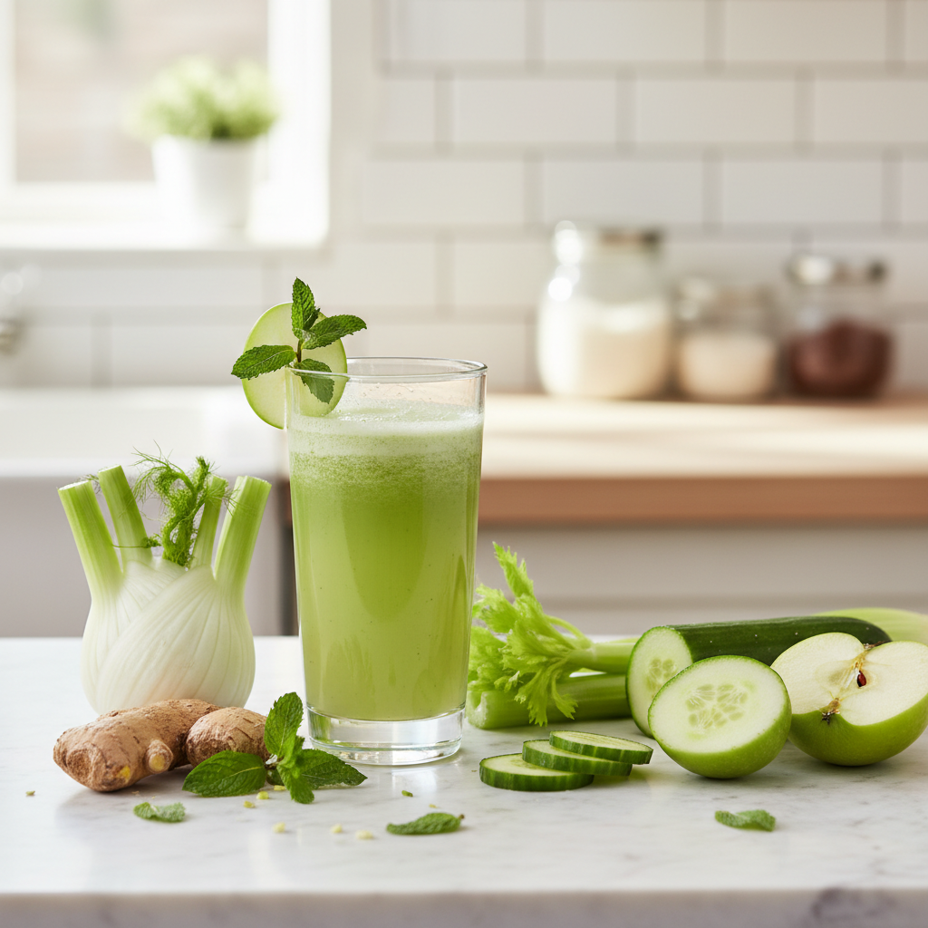 anti-bloat green juice with celery and cucumber — How to Reduce Water Retention and Bloating Overnight