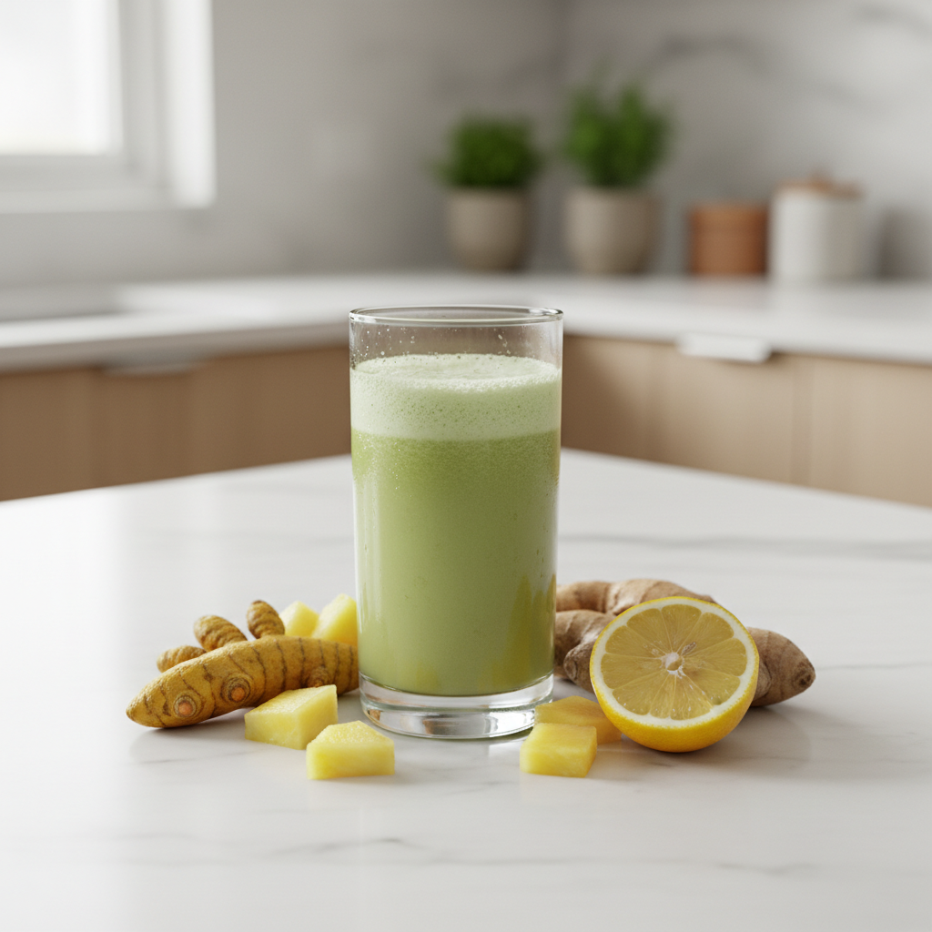 anti-bloat green juice with celery and cucumber — Why Stress Makes Bloating and Joint Pain Worse After 40
