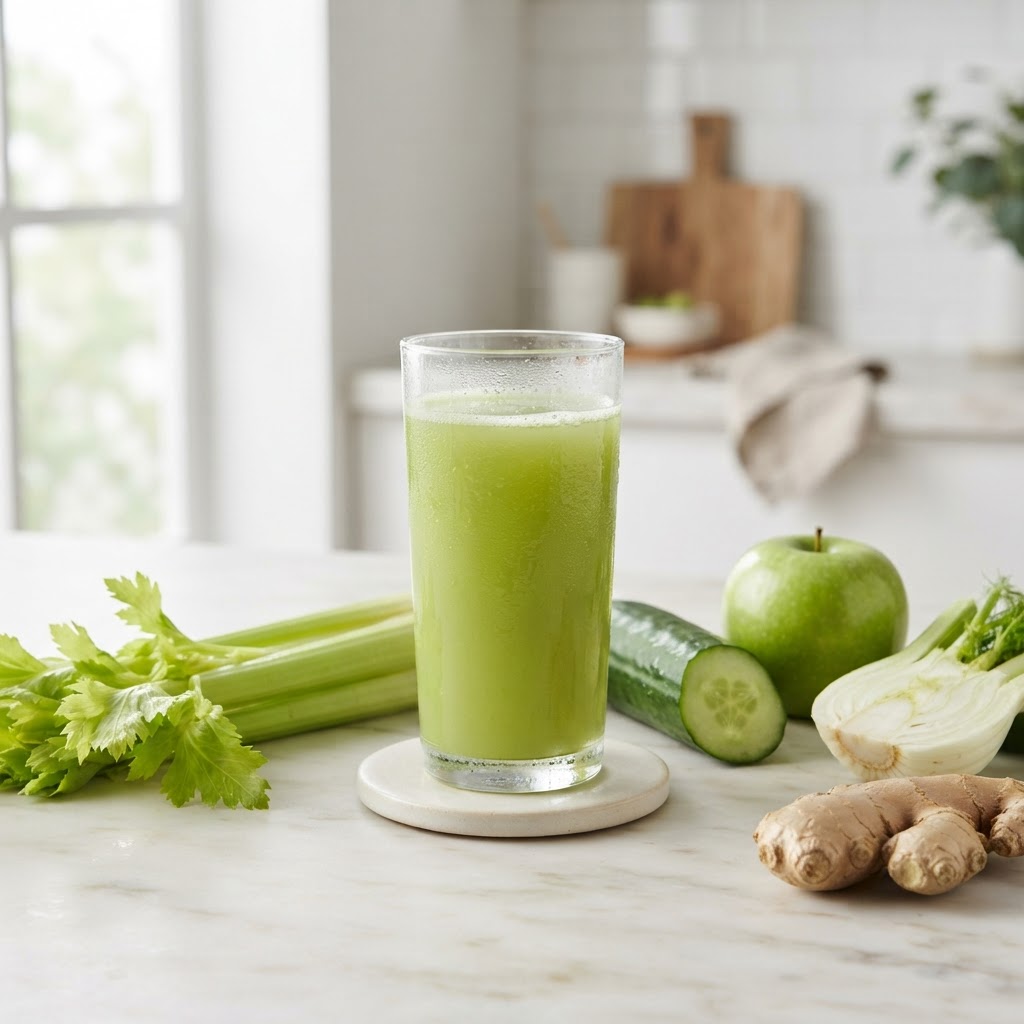 anti-bloat green juice with celery and cucumber — Why Your Body Struggles to Process Histamine After 40 and How It Causes Bloating
