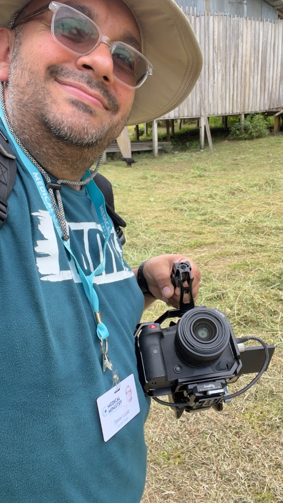 Behind the mission — Daniel Lopez filming in the Amazon with a camera rig