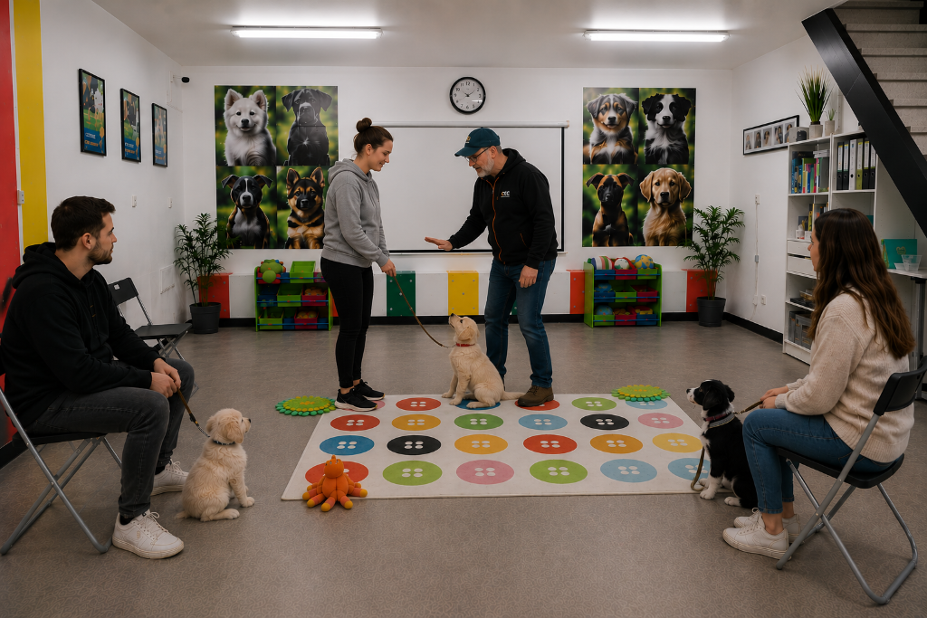 Classe des maternelles — cours chiot en salle au Centre Éducation Canine d'Aniche