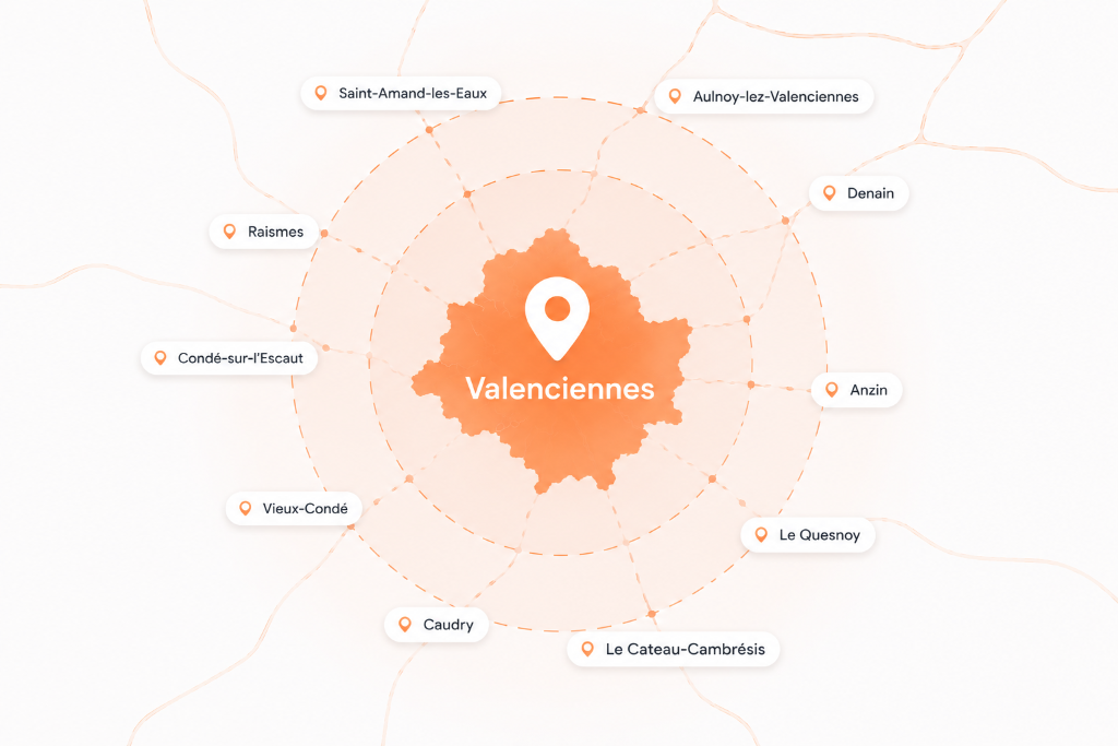 Carte de la zone d'intervention autour de Valenciennes — éducateur canin