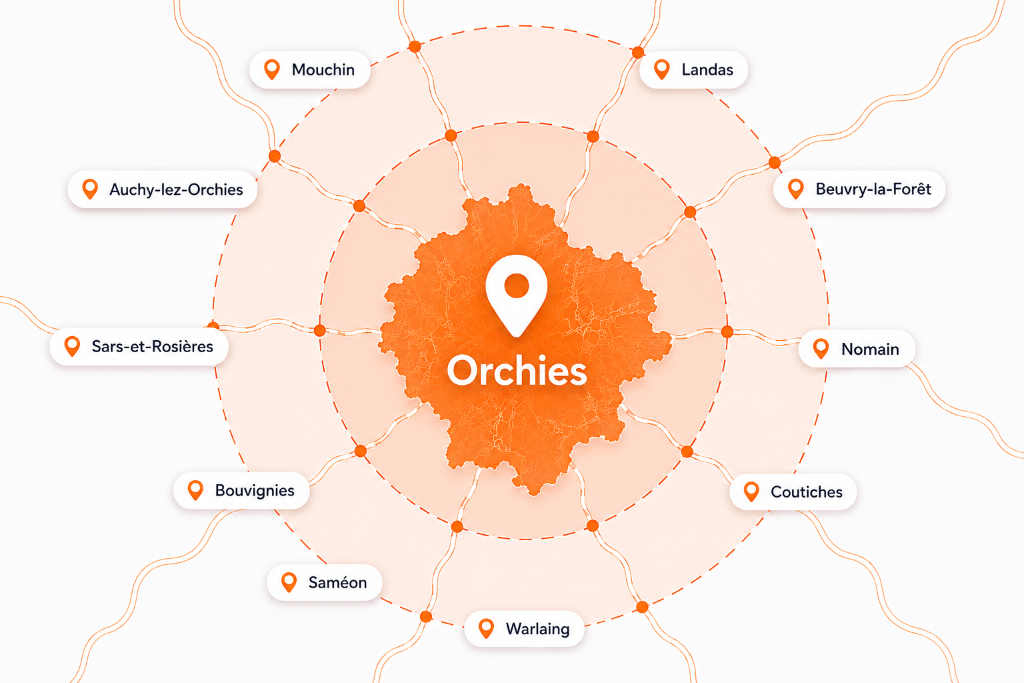 Carte de la zone d'intervention autour d'Orchies — éducateur canin