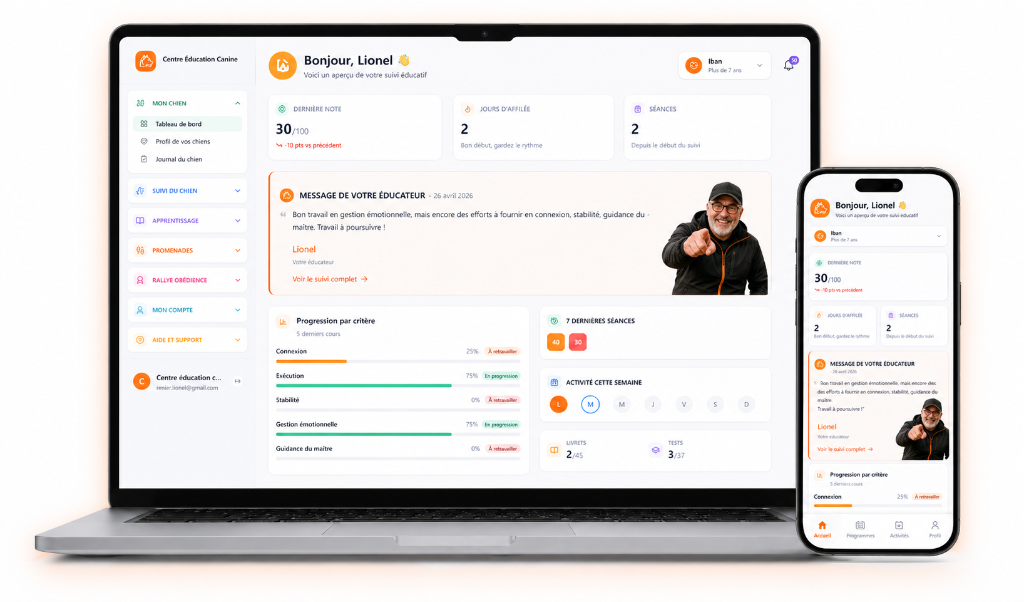 Plateforme de suivi chiot sur ordinateur et téléphone