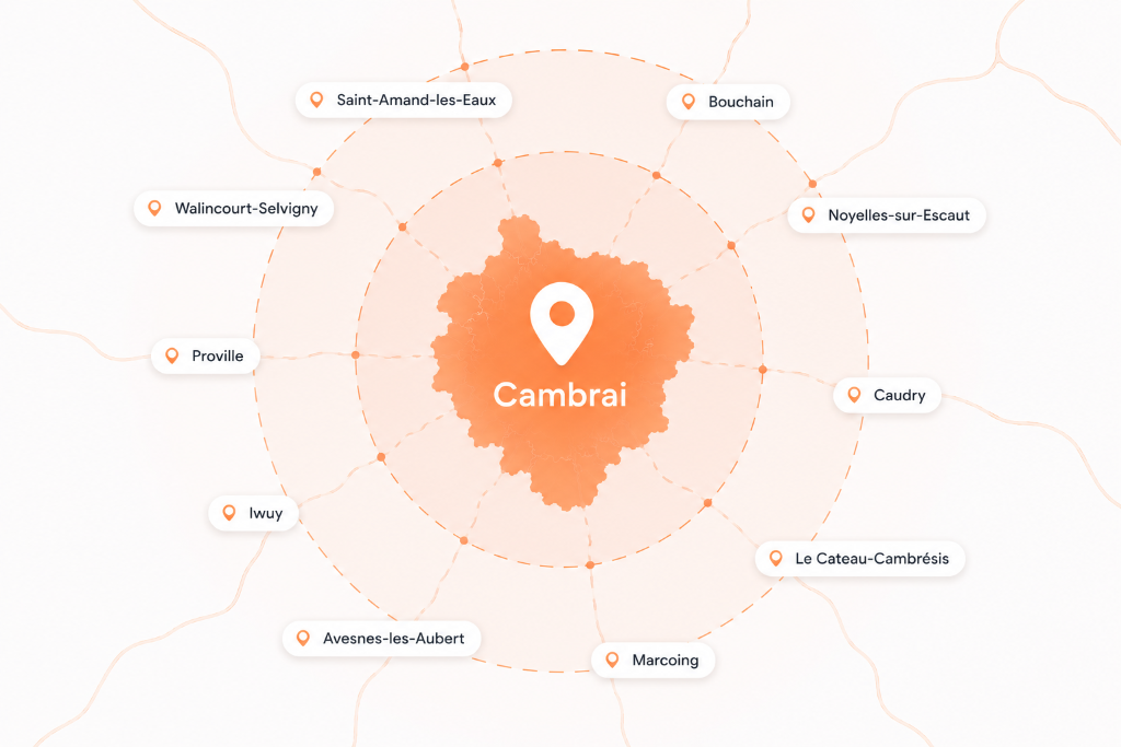Carte de la zone d'intervention autour de Cambrai — éducateur canin