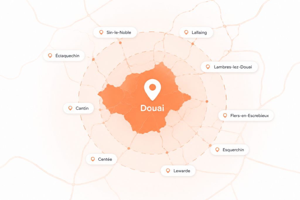 Carte de la zone d'intervention autour de Douai — éducateur canin