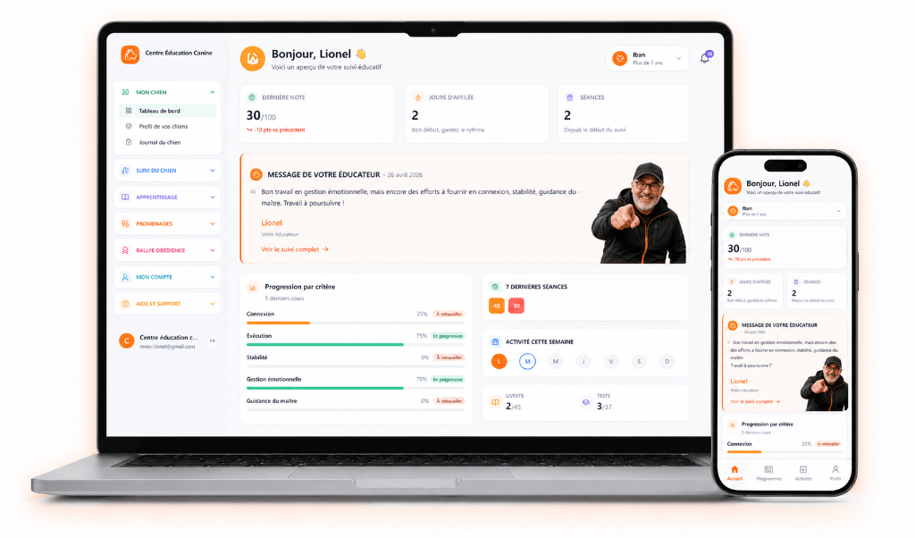 Plateforme Centre Éducation Canine — vue ordinateur et mobile