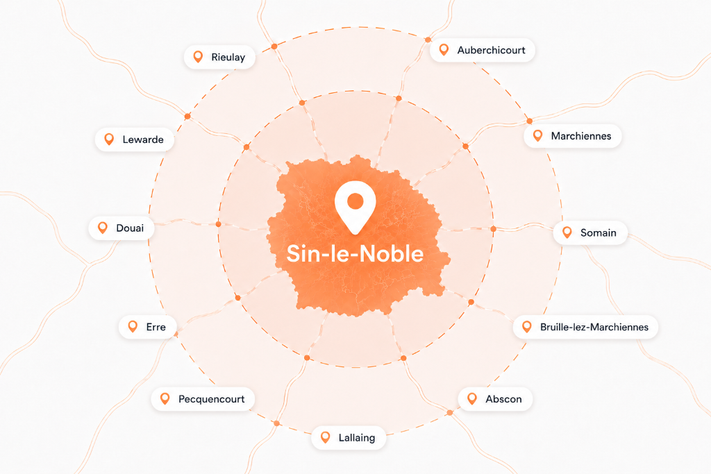 Carte de la zone d'intervention autour de Sin-le-Noble — éducateur canin