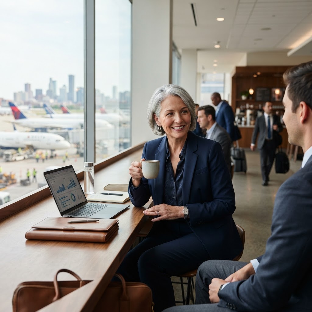 An older professional in their 60s with gray hair, confident and experienced — Stop Calling Business Travel a Waste of Time: It’s Your Secret Leadership Weapon