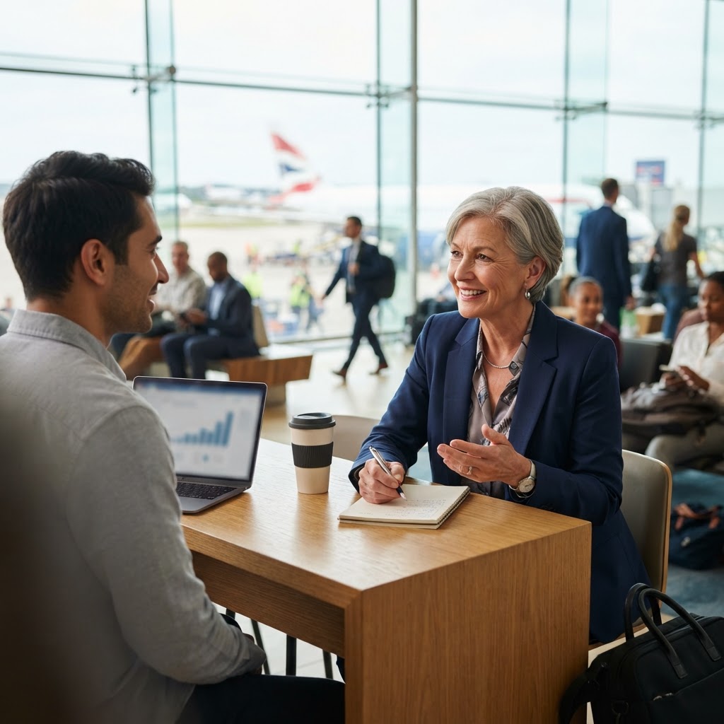 An older professional in their 60s with gray hair, confident and experienced — Stop Calling Business Travel a 'Hardship'—It’s Your Best Leadership Tool