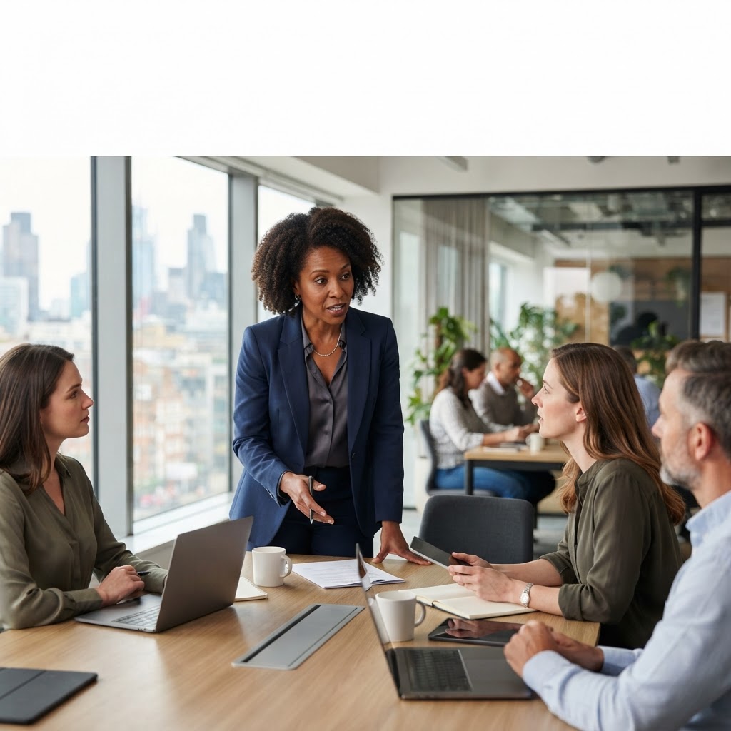 A Black professional woman in her 40s as the focal leader — Stop Calling Your Lack of Boundaries 'Leadership'—It’s Just Poor Management