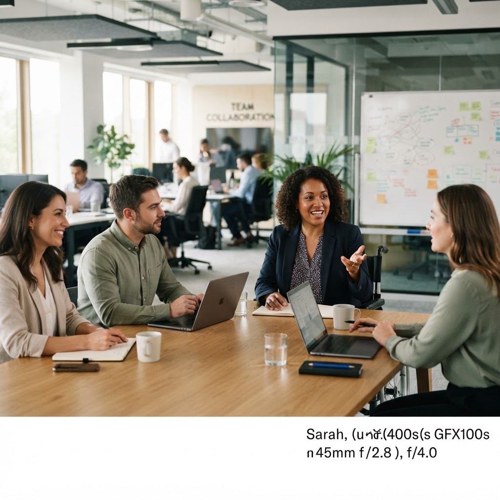 A professional with a visible disability (wheelchair user) leading a meeting — Stop Pretending AI Is Your Culture Strategy