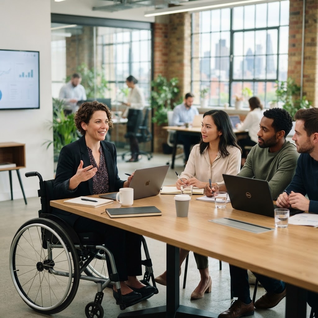 A professional with a visible disability (wheelchair user) leading a meeting — Stop Treating AI Like a Magic Wand for Your Broken Culture