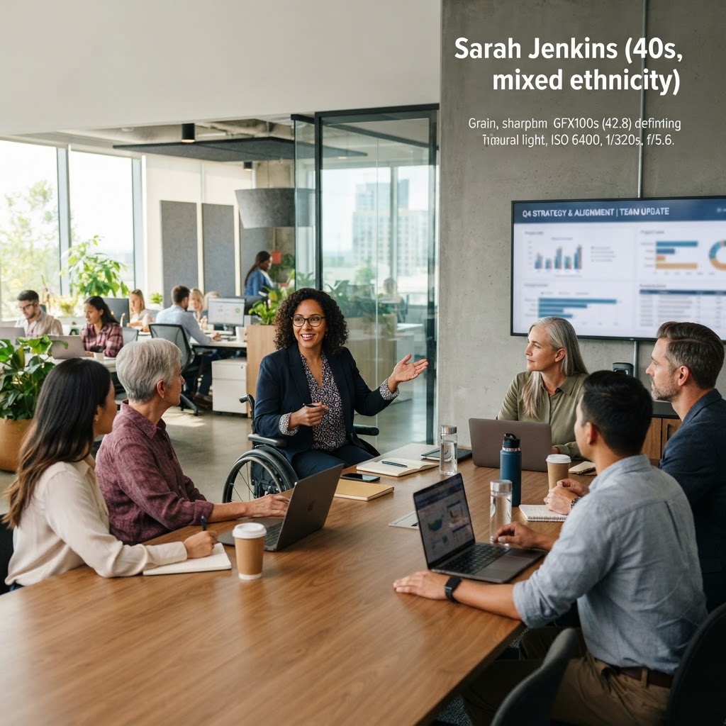 A professional with a visible disability (wheelchair user) leading a meeting — Stop Pretending Your 'Culture' Isn't Just a Collection of Silos