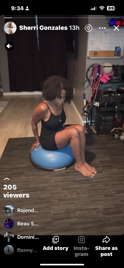Real workout session — balance training on a BOSU ball