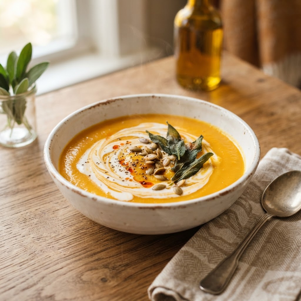 Creamy Roasted Butternut Squash & Sage Soup