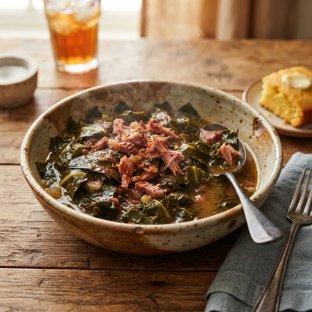 Slow-Simmered Collard Greens with Smoked Paprika & Vinegar