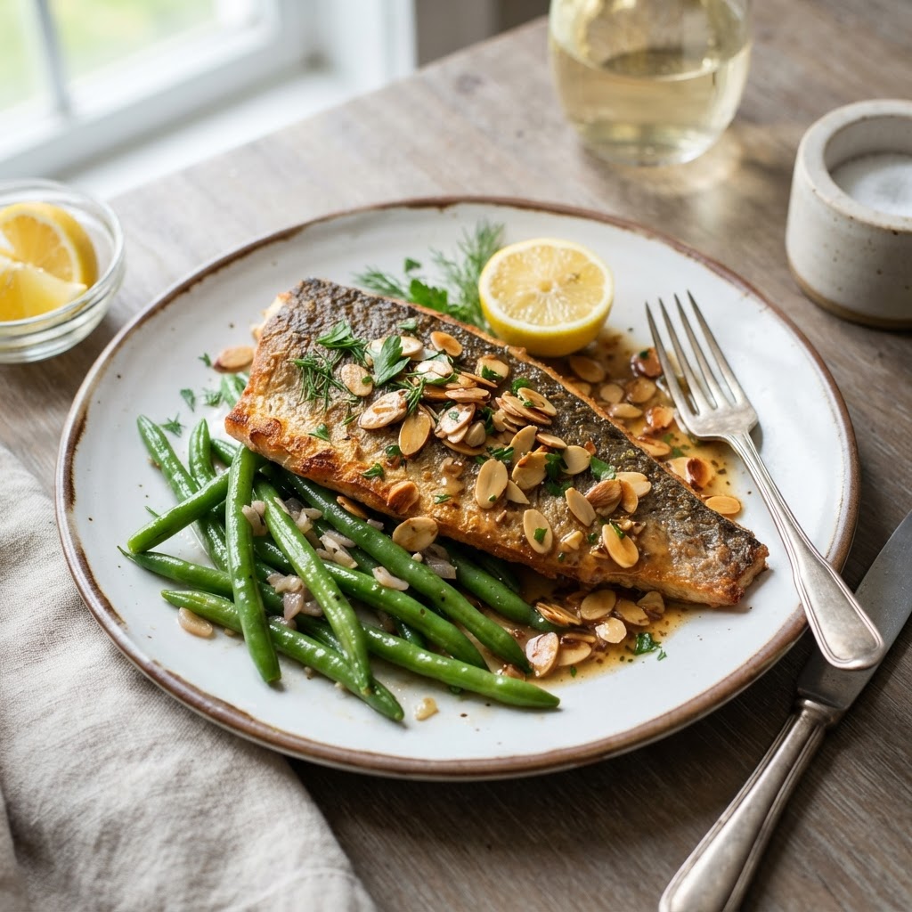 Pan-Roasted Rainbow Trout with Almondine & Green Beans