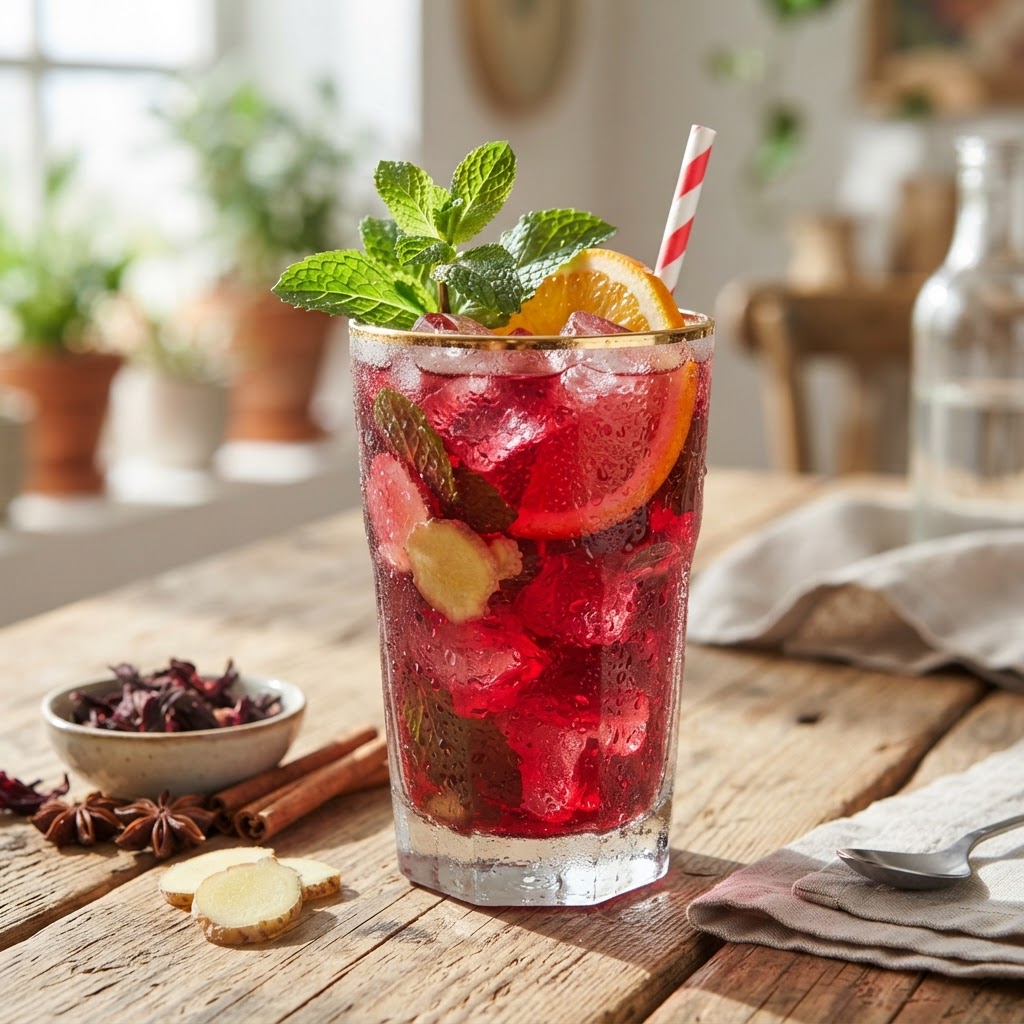 Fermented Hibiscus & Ginger Zobo Infusion with Mint