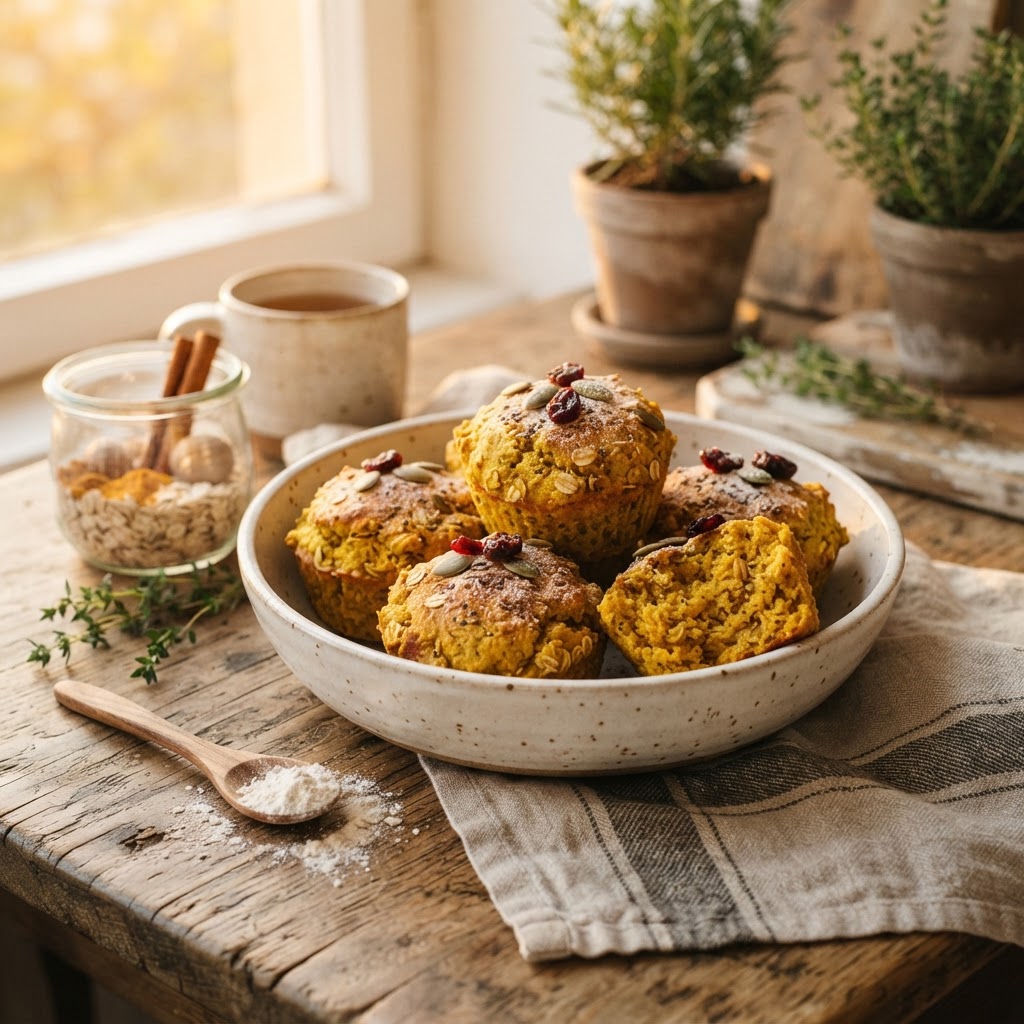 Golden Turmeric Spiced Oat Muffins