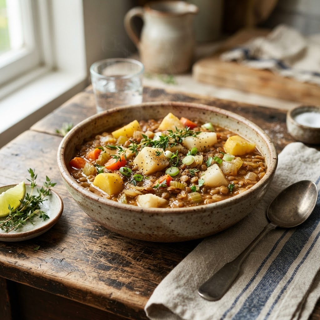 Stewed Brown Lentils with Ground Provisions & Thyme