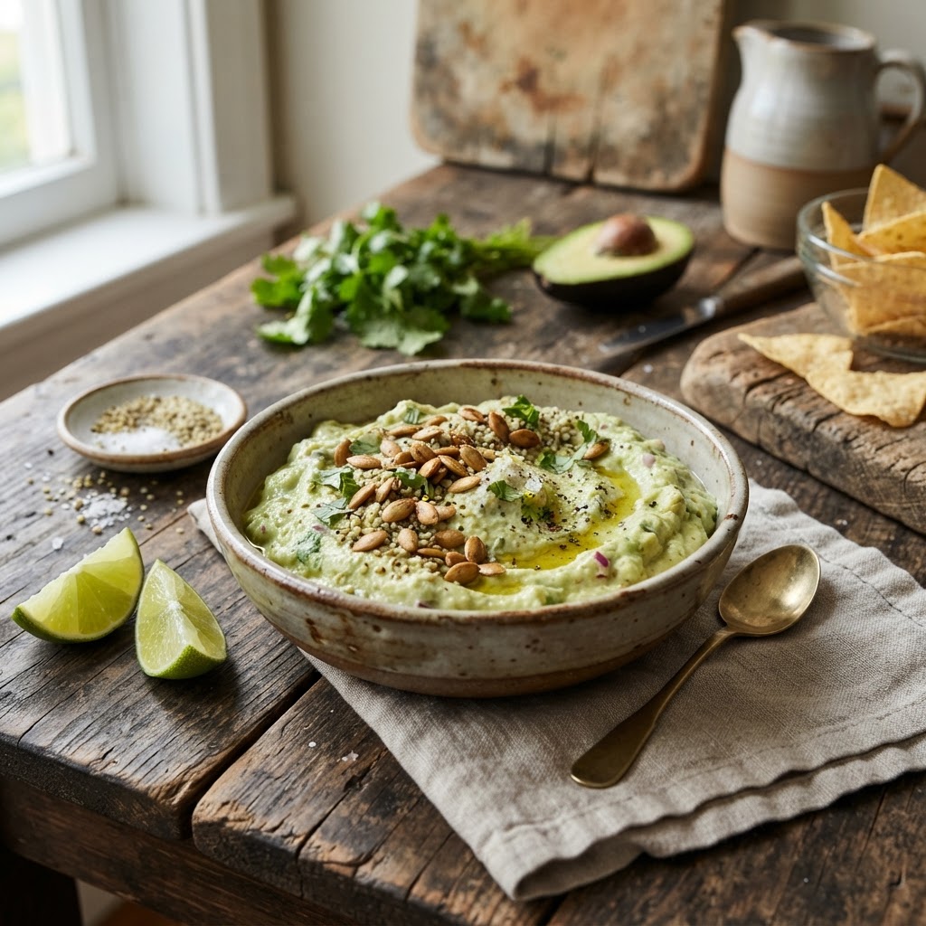 Creamy Whipped Avocado & Hemp Heart Guacamole with Pepitas