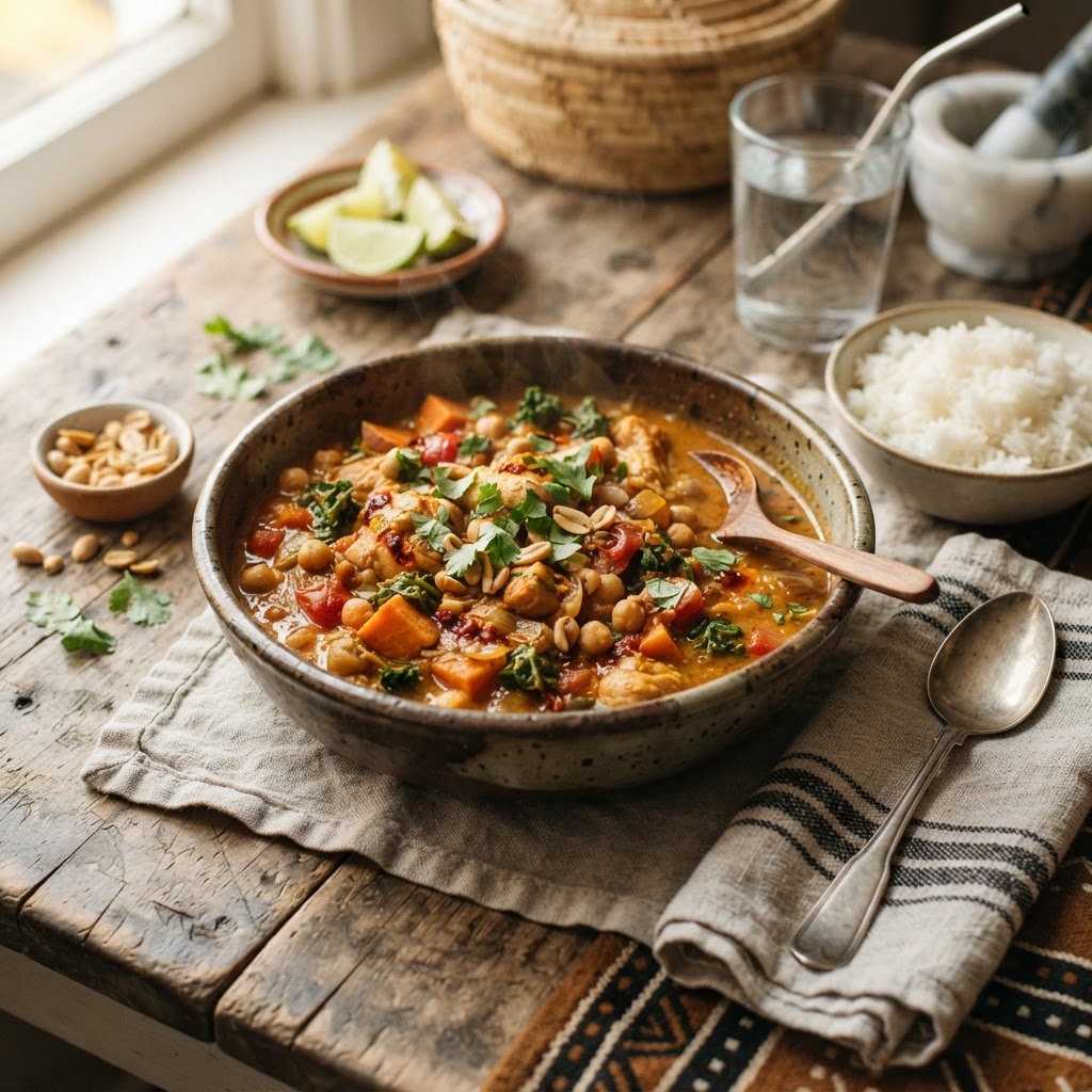 Warm Spiced Sweet Potato & Peanut Stew