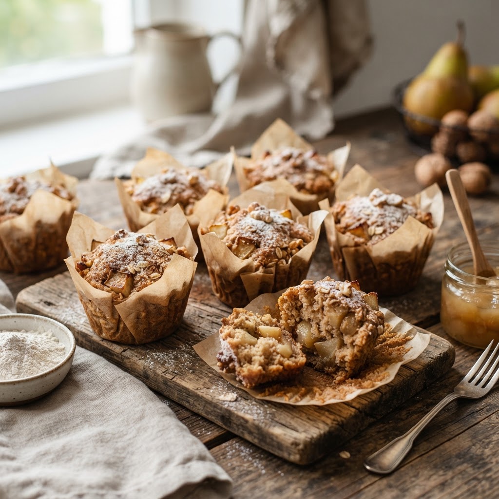 Grounding Cardamom & Pear Spelt Muffins