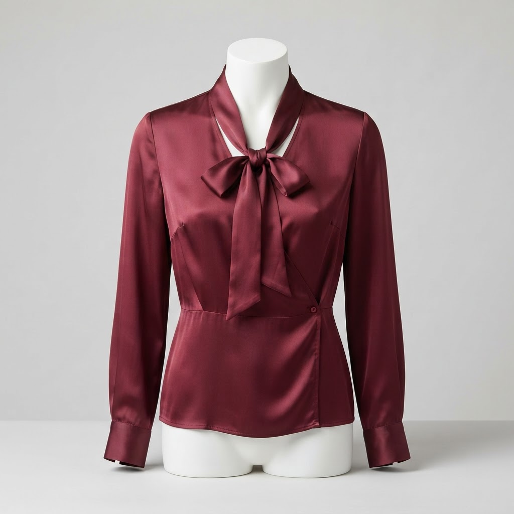 Reiss Women's Burgundy Silk Tie-Neck Wrap Blouse
