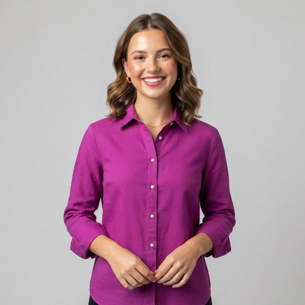 Magenta Button-Up Blouse