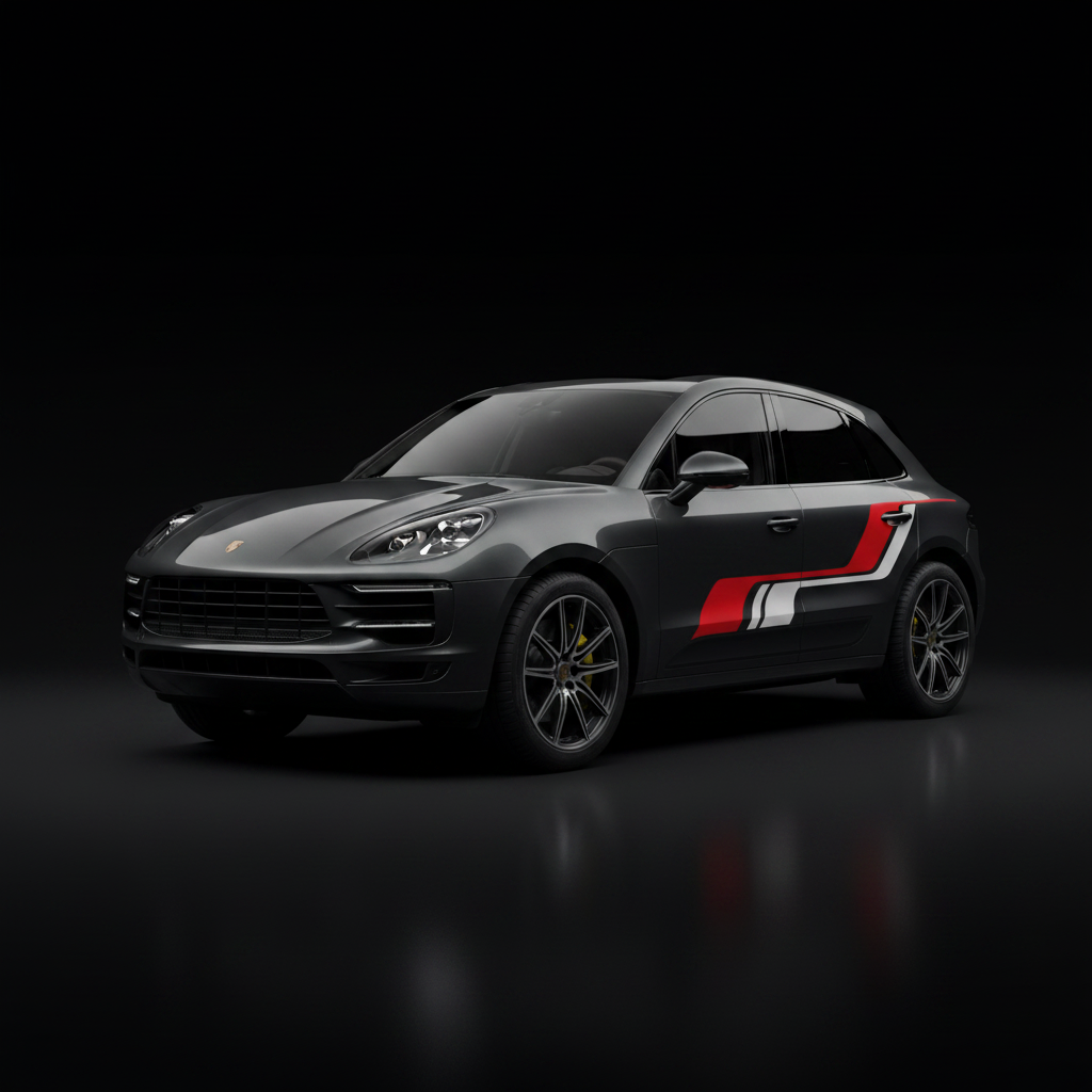 Macan Sport Door Side Graphics — Red & White