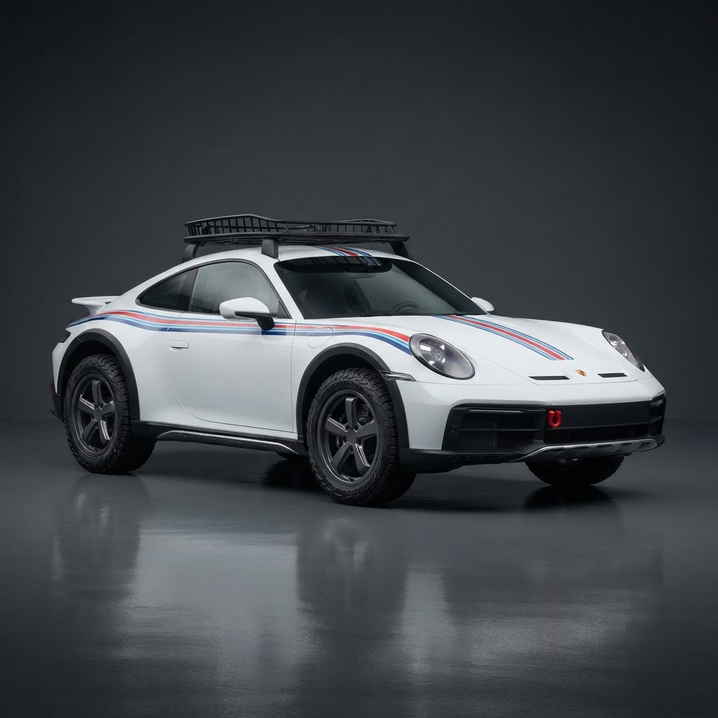 911 Dakar 992 Martini Livery Wrap Kit — Sweeping Blue, Red & Blue Bands