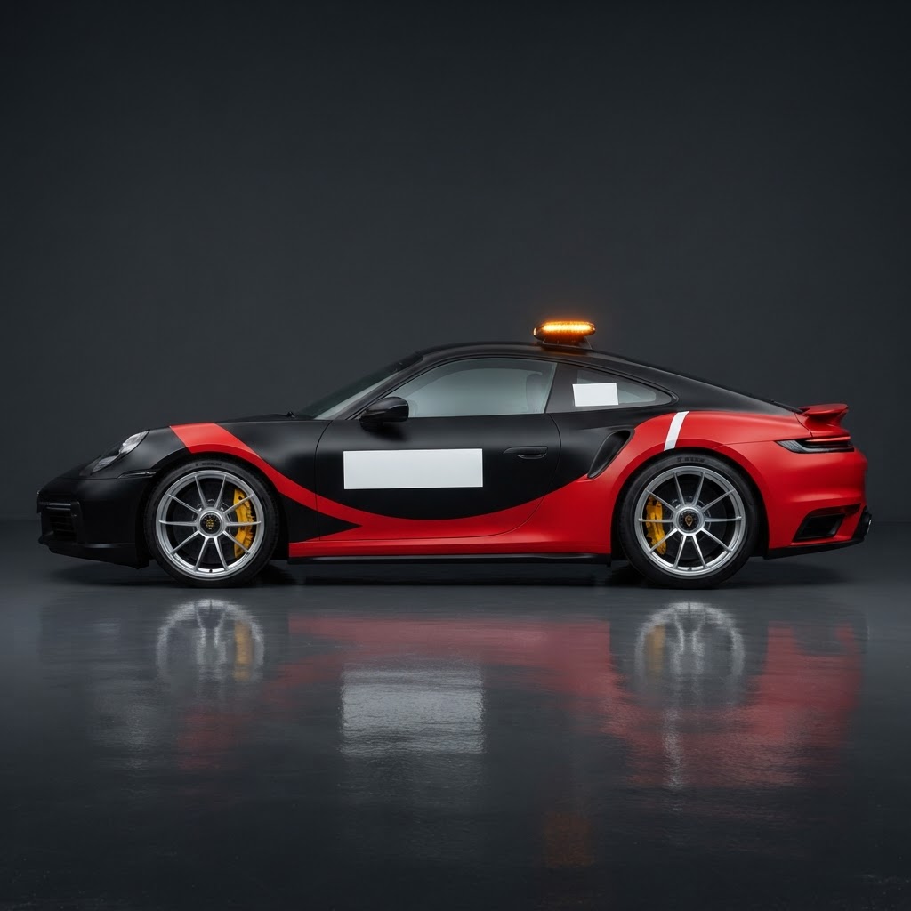 911 Turbo S 992 Safety Car Flank Kit — Sweeping Red Flash & Blank Mark Panels