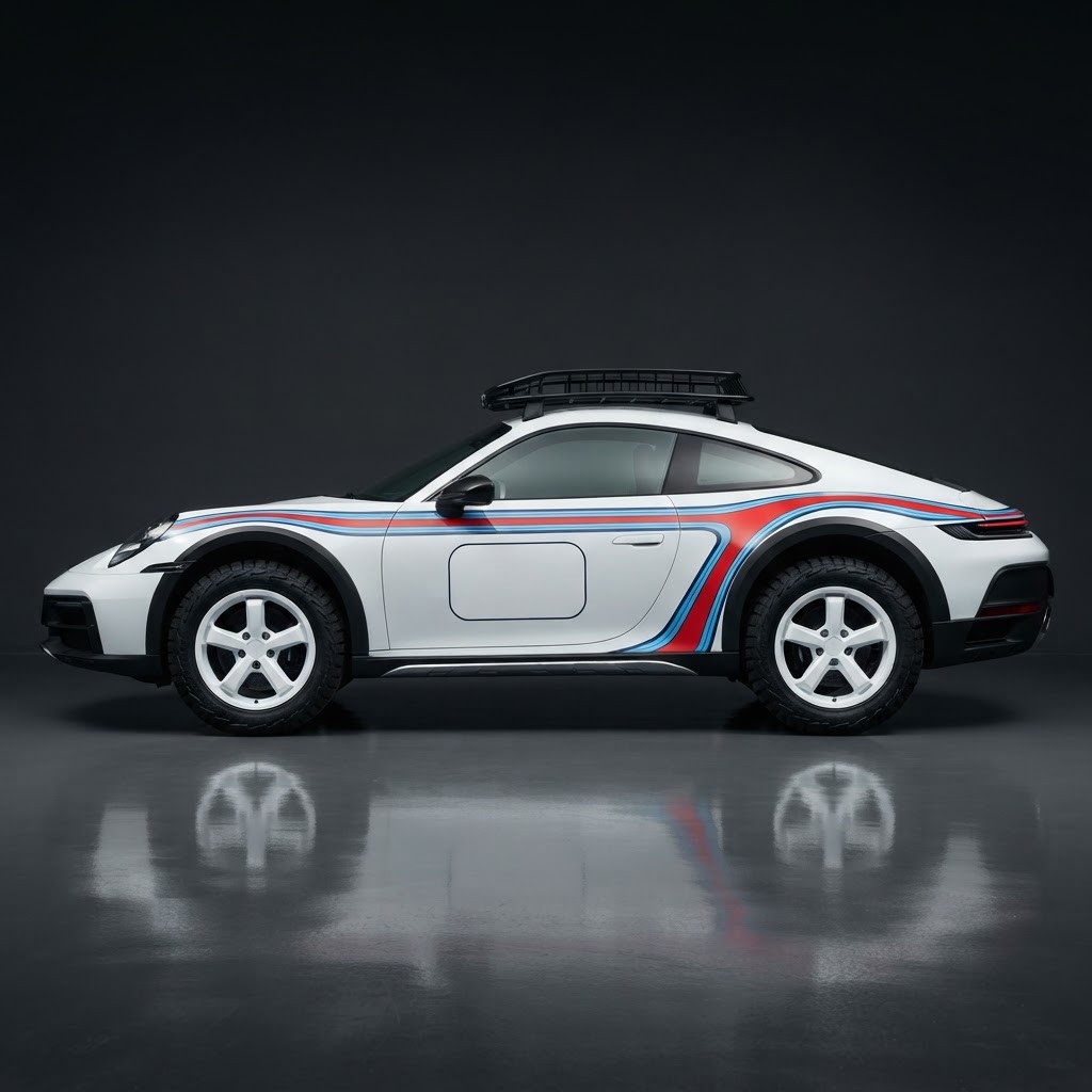 911 Dakar 992 Martini Flank Kit — Sweeping Stripe Band, Number Field & 14
