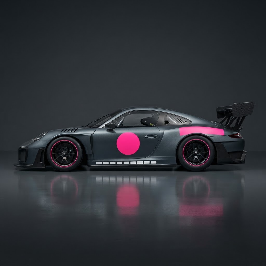 935 K3V Bisimoto Flank Kit — Neon Pink Roundels, No.42 & Sill Marks