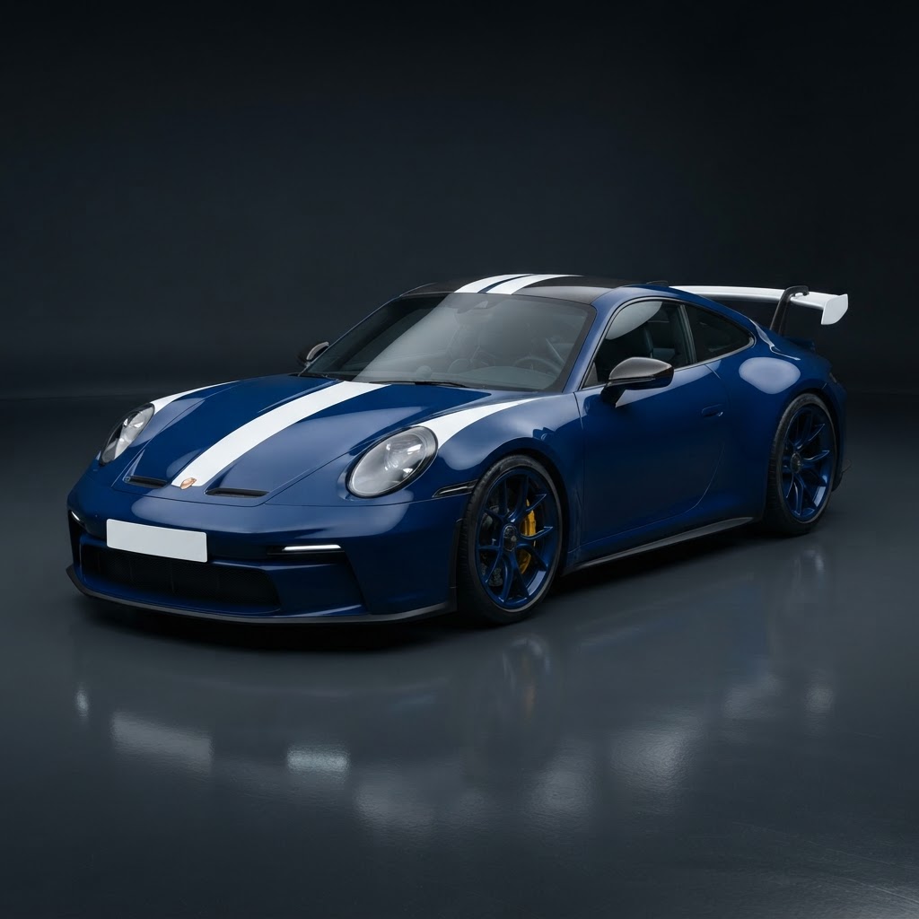 911 GT3 992.2 Velocity Tribute Bonnet & Roof Livery Wrap Kit — Blue & White - Side View