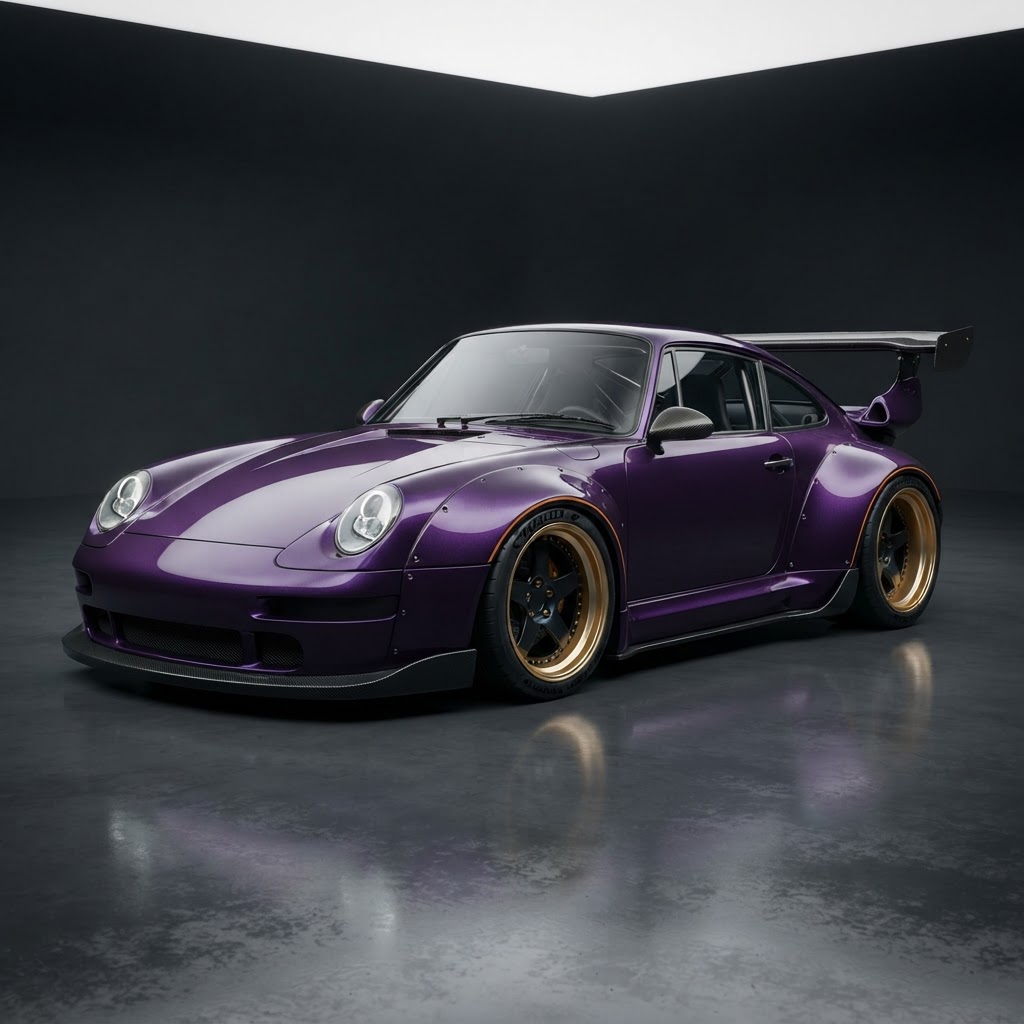 911 993 RWB-Style Widebody Race Livery Wrap Kit — Deep Purple - Side View